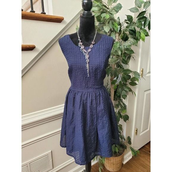 Forever 21 Women Navy Polyester Round Neck Back Zipper Knee Length Dress Size XL - Picture 1 of 11
